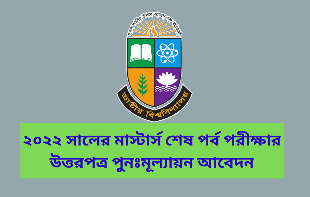২০২২ সালের মাস্টার্স শেষ পর্ব পরীক্ষার উত্তরপত্র পুনঃমূল্যায়ন আবেদন