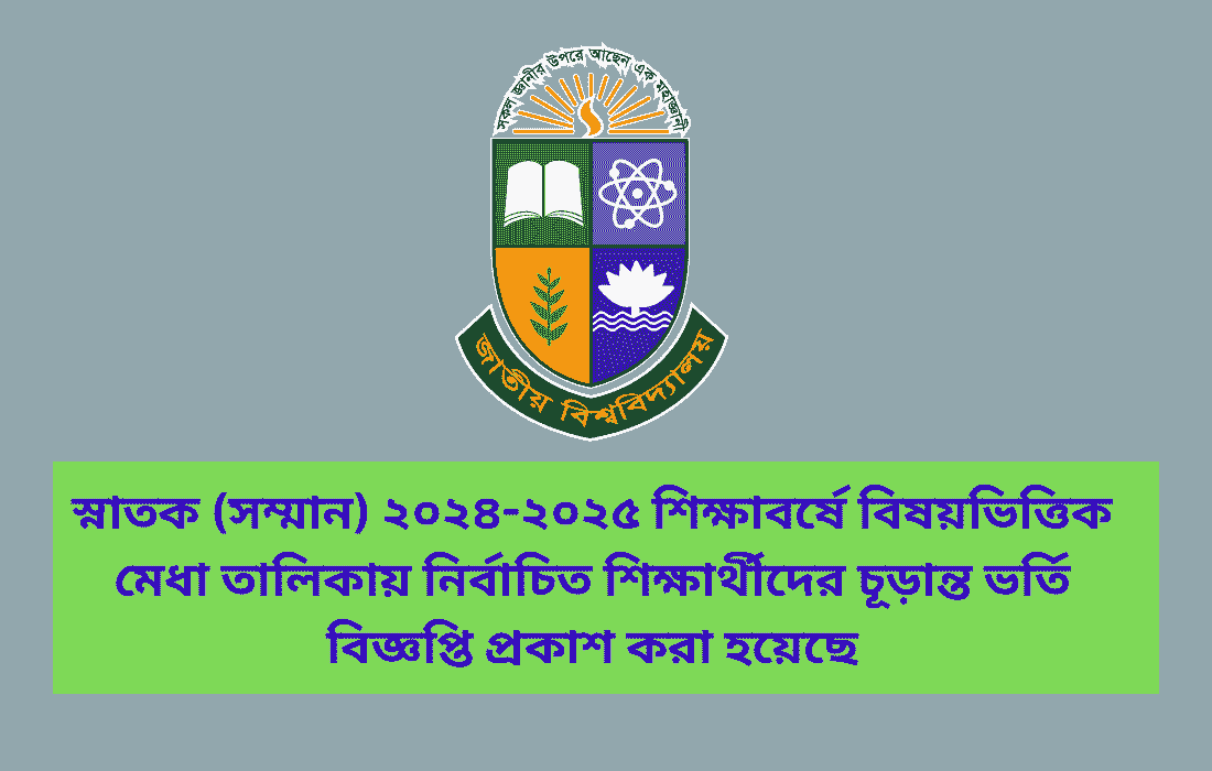 স্নাতক (সম্মান) ২০২৪-২০২৫ শিক্ষাবর্ষে বিষয়ভিত্তিক মেধা তালিকা প্রকাশ
