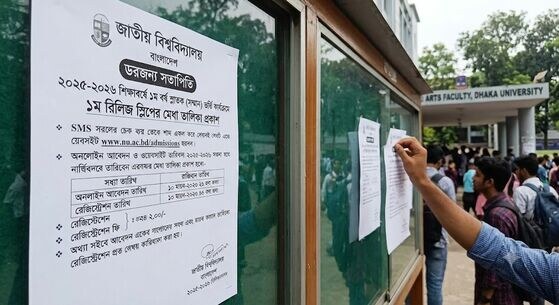 ২০২৫-২০২৬ অনার্স ভর্তি কার্যক্রমে ১ম রিলিজ স্লিপের মেধা তালিকা প্রকাশ